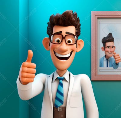 Dentista De Desenho Animado Sorrindo E Fazendo Sinal De Positivo 15