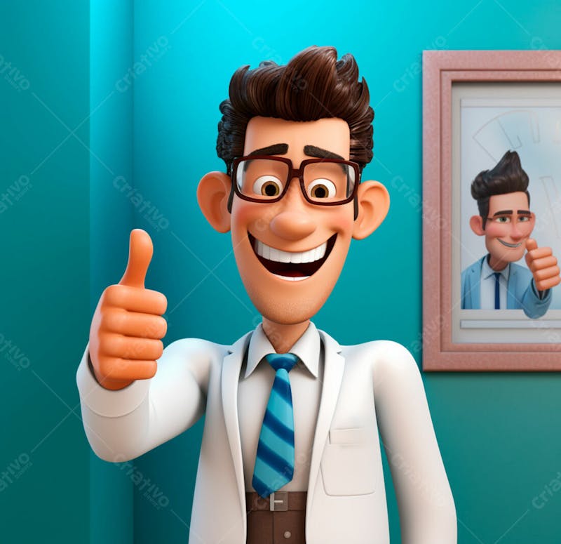 Dentista de desenho animado sorrindo e fazendo sinal de positivo 15