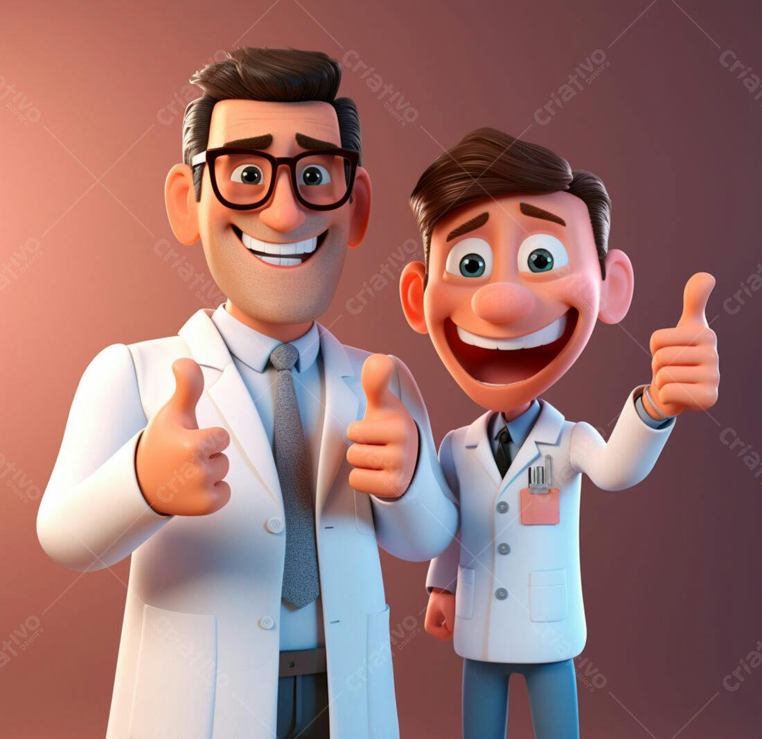 Médicos animados dando joinha