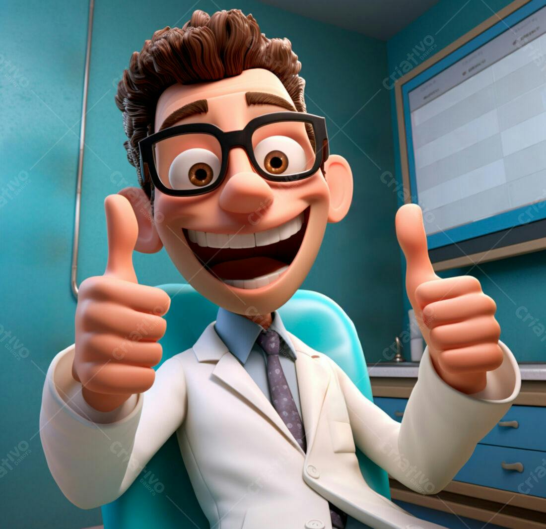 Médico animado dando joinha consultório