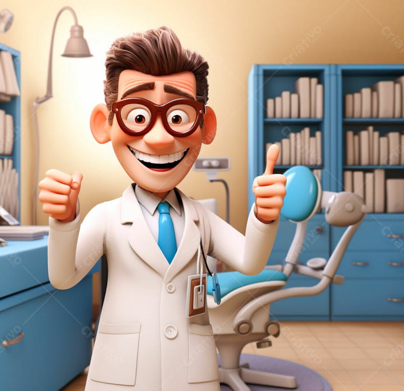 Dentista de desenho animado sorrindo e fazendo sinal de positivo 18