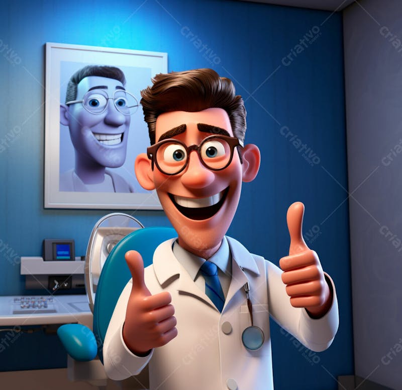 Dentista de desenho animado sorrindo e fazendo sinal de positivo 19