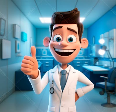 Dentista De Desenho Animado Sorrindo E Fazendo Sinal De Positivo 20