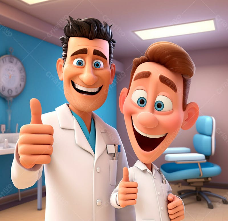 Dentista de desenho animado sorrindo e fazendo sinal de positivo 21