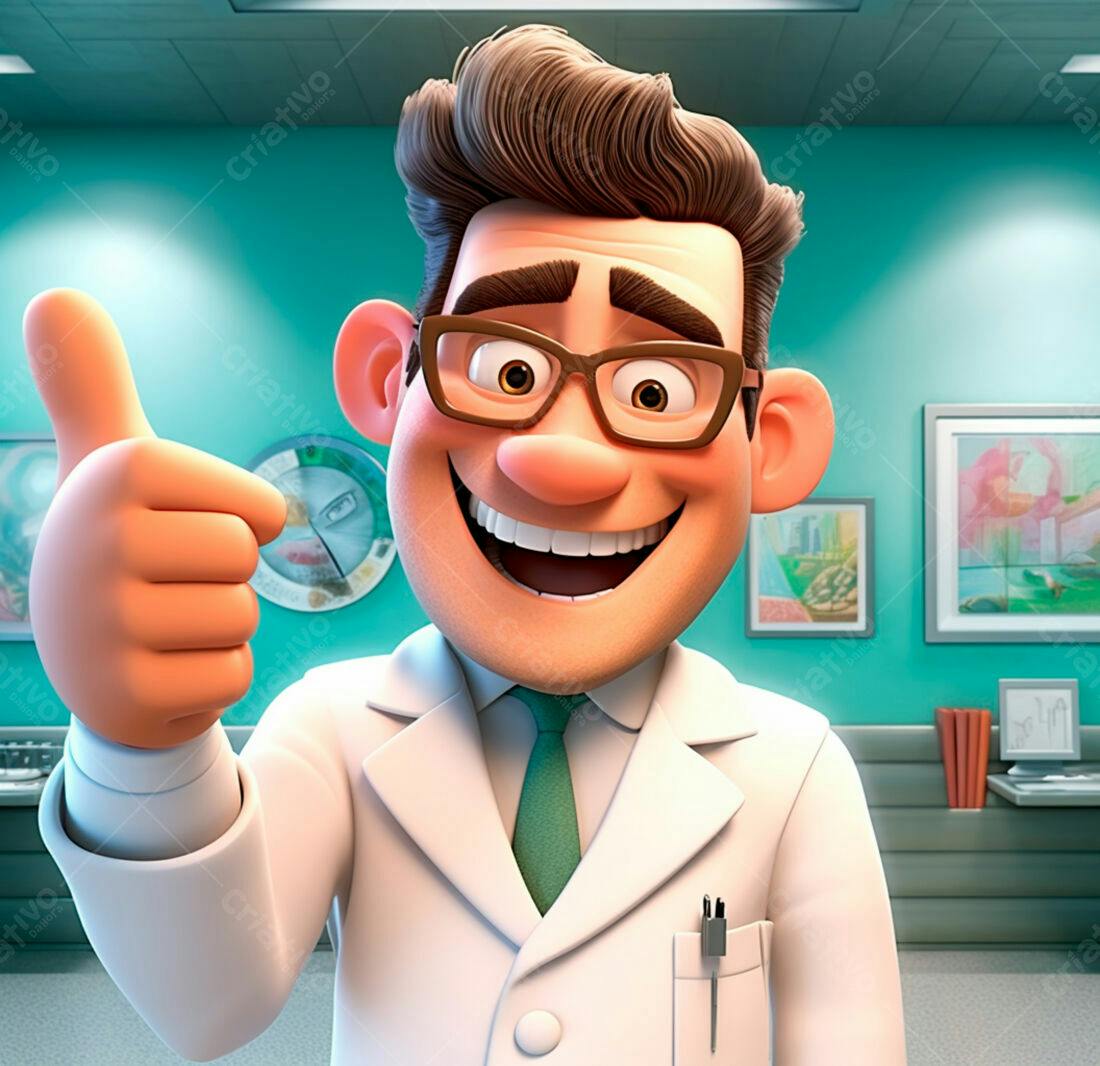 Médico animado mostrando o polegar para cima