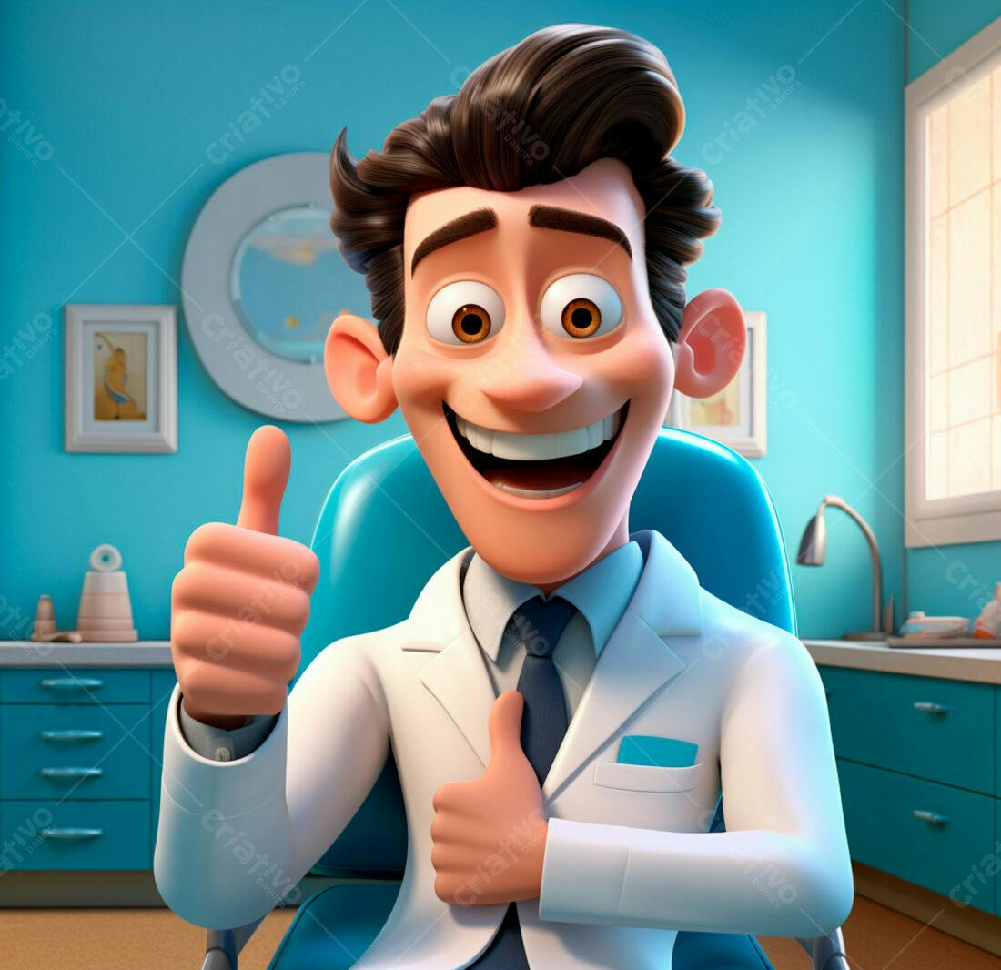 Dentista animado dando joinha em consultório