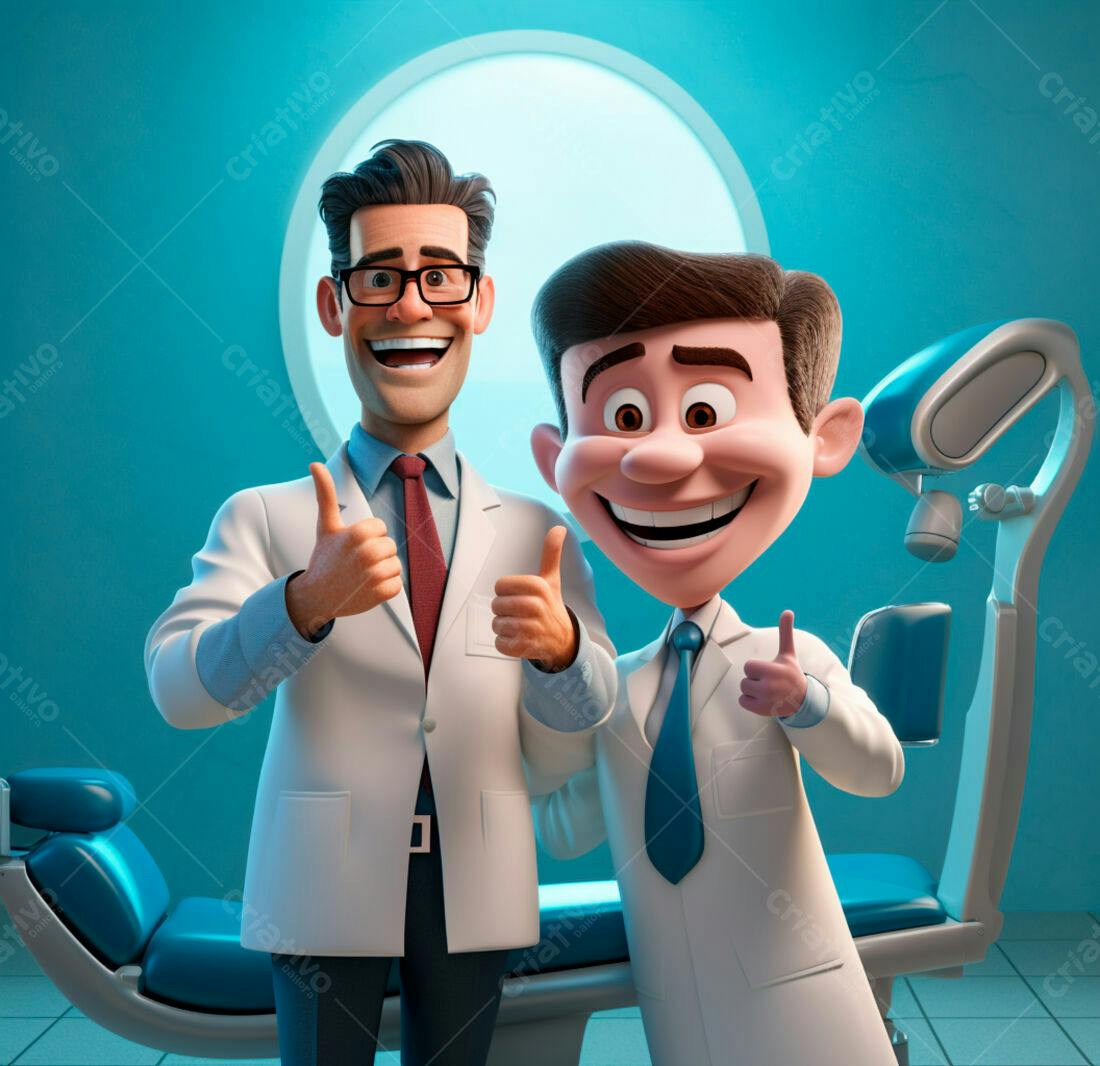 Dentistas animados dando joinha em consultório