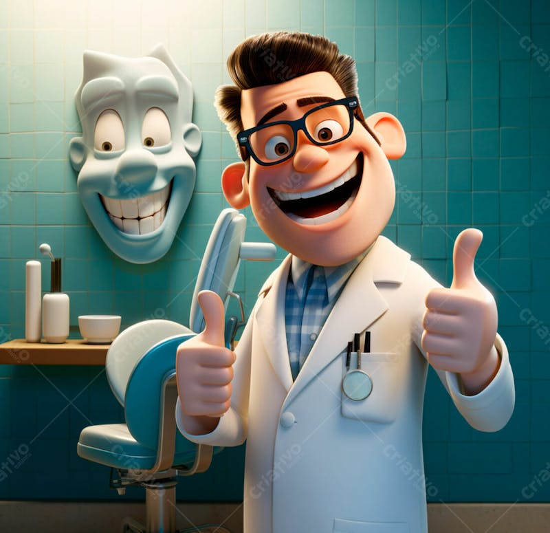 Dentista de desenho animado sorrindo e fazendo sinal de positivo 25