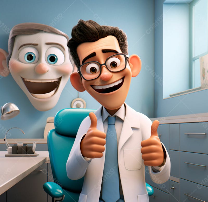 Dentista de desenho animado sorrindo e fazendo sinal de positivo 26