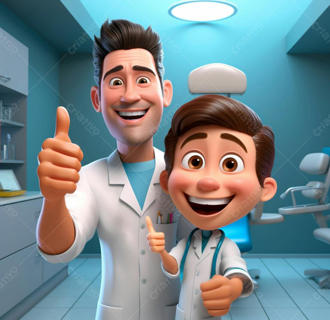 Médicos animados dando joinha consultório