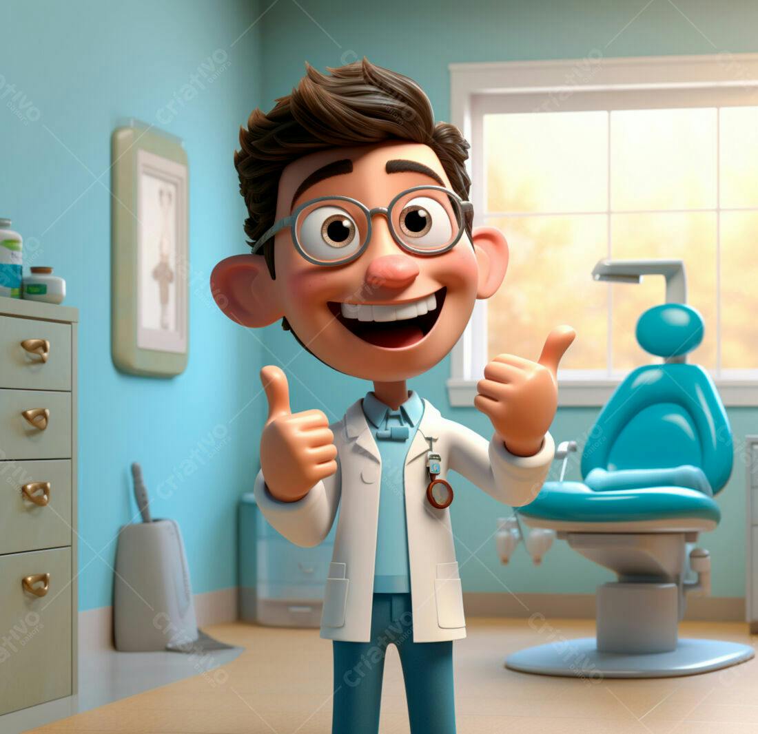 Dentista animado dando dois polegares para cima