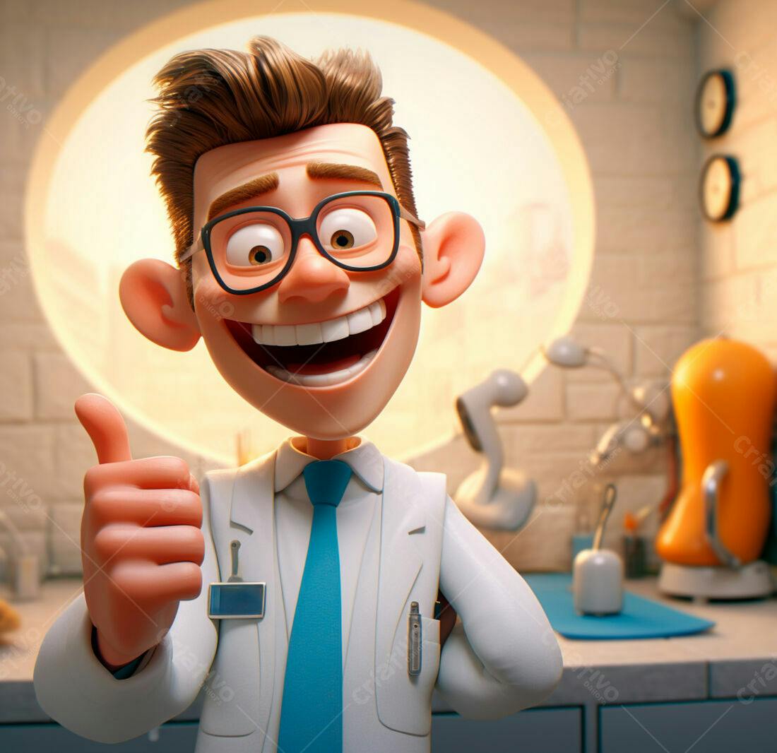 Médico Desenho Animado Sorrindo Polegar para Cima