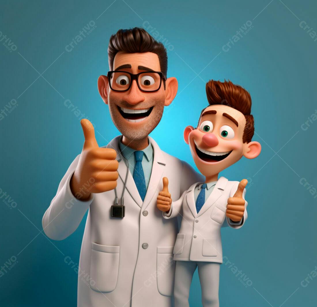 Doutores animados dando joinha fundo azul