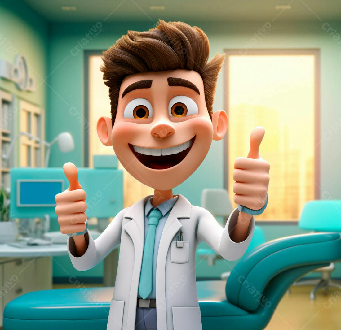 Médico desenho animado dando joinha consultório