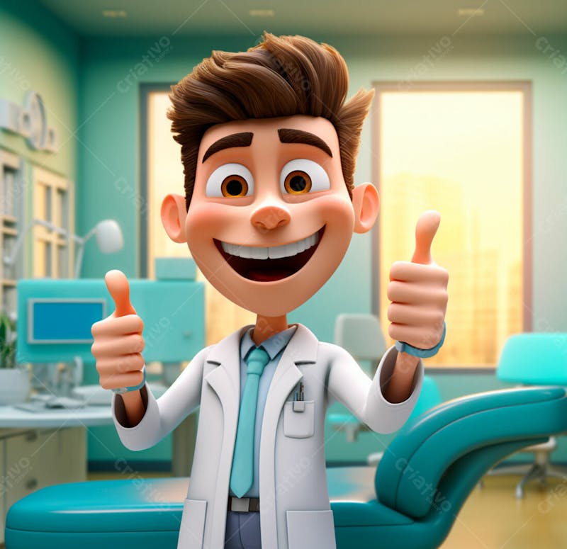 Dentista de desenho animado sorrindo e fazendo sinal de positivo 32