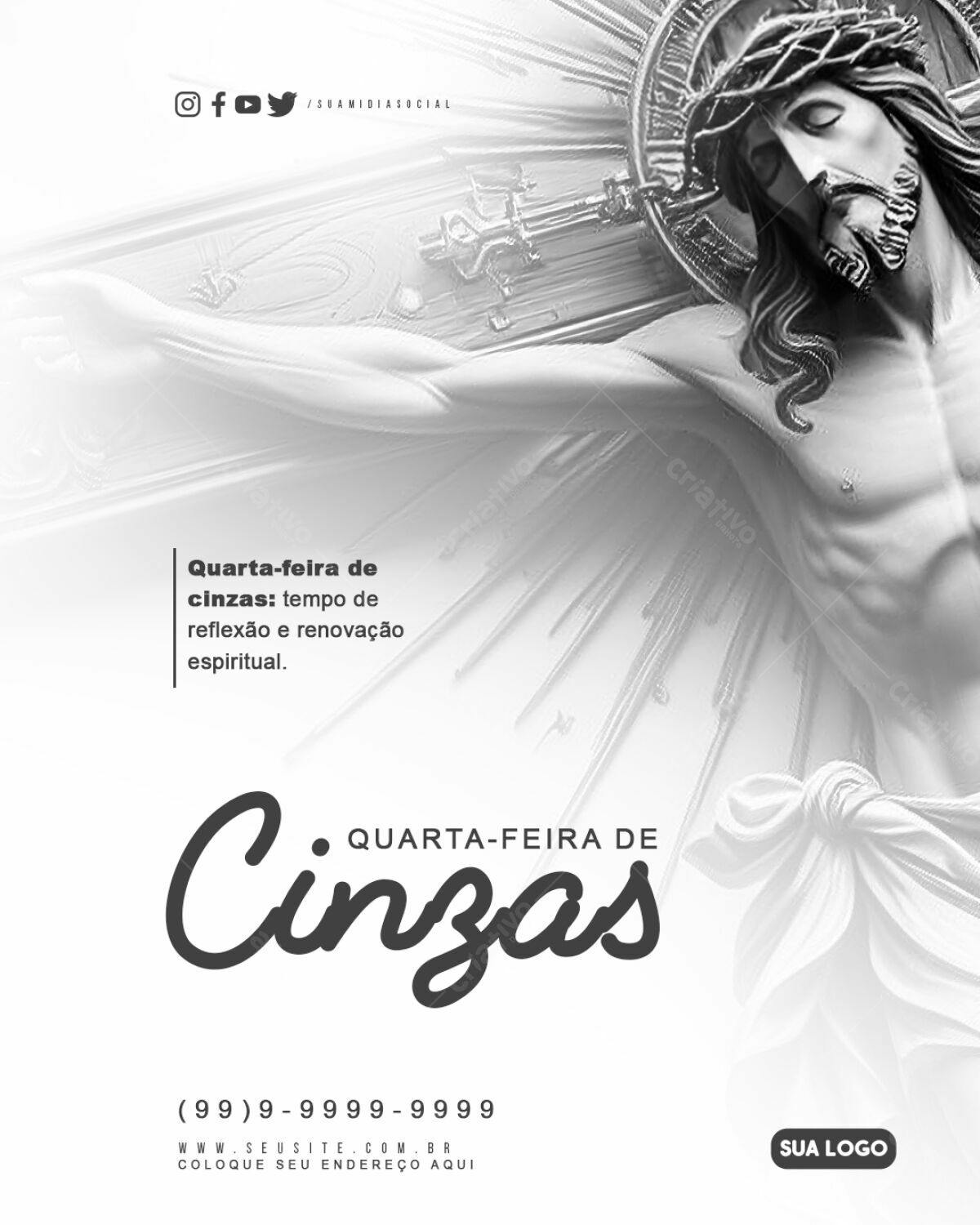 Flyer para Quarta-Feira de Cinzas PSD Editável