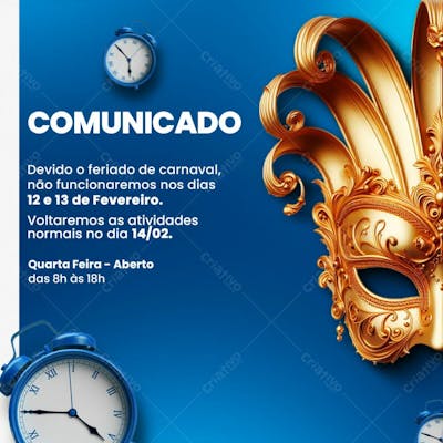 Horário De Funcionamento Comunicado Carnaval