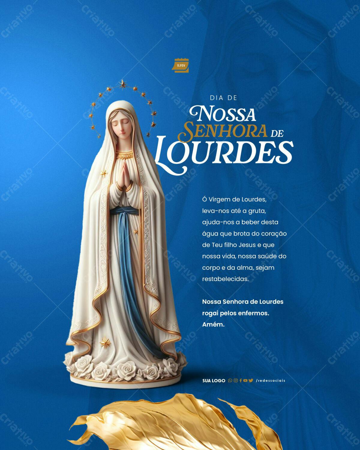 Post para o Dia de Nossa Senhora de Lourdes PSD Editável