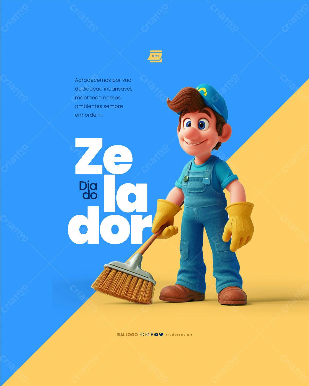 Flyer Dia do Zelador PSD Editável
