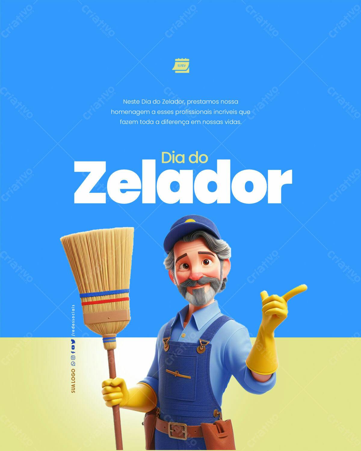 Post para o Dia do Zelador PSD Editável