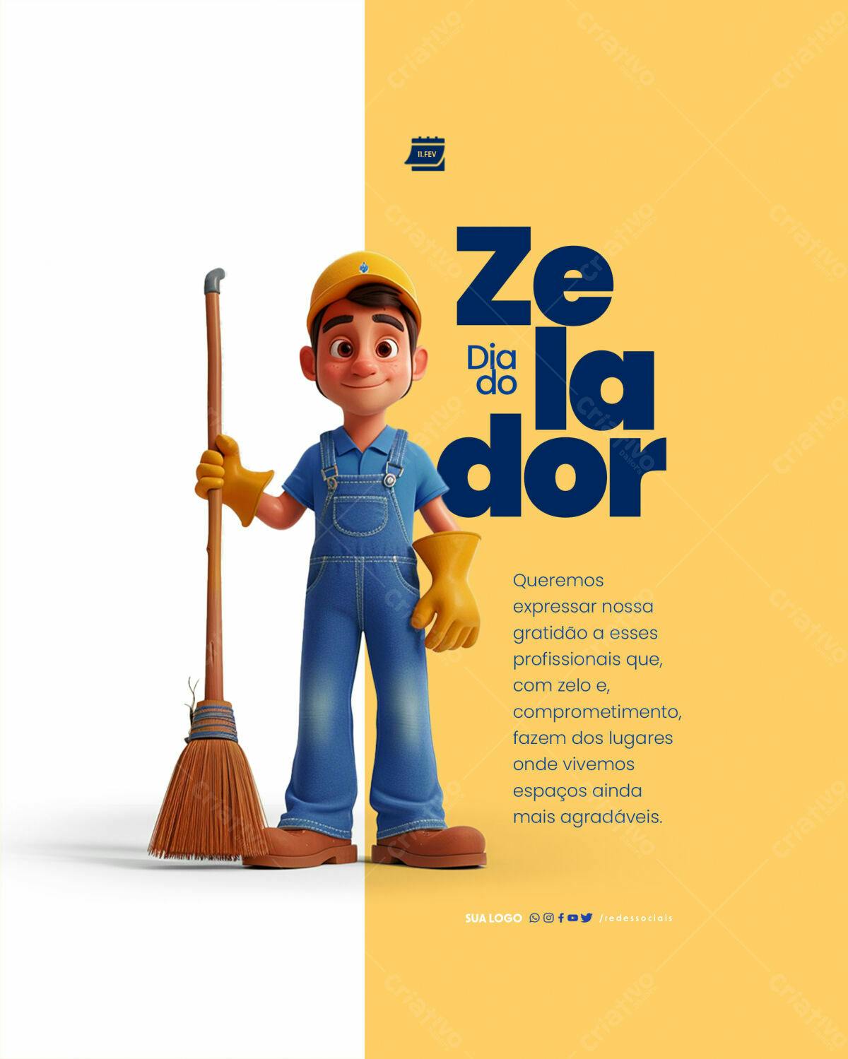 Flyer Dia do Zelador PSD Editável