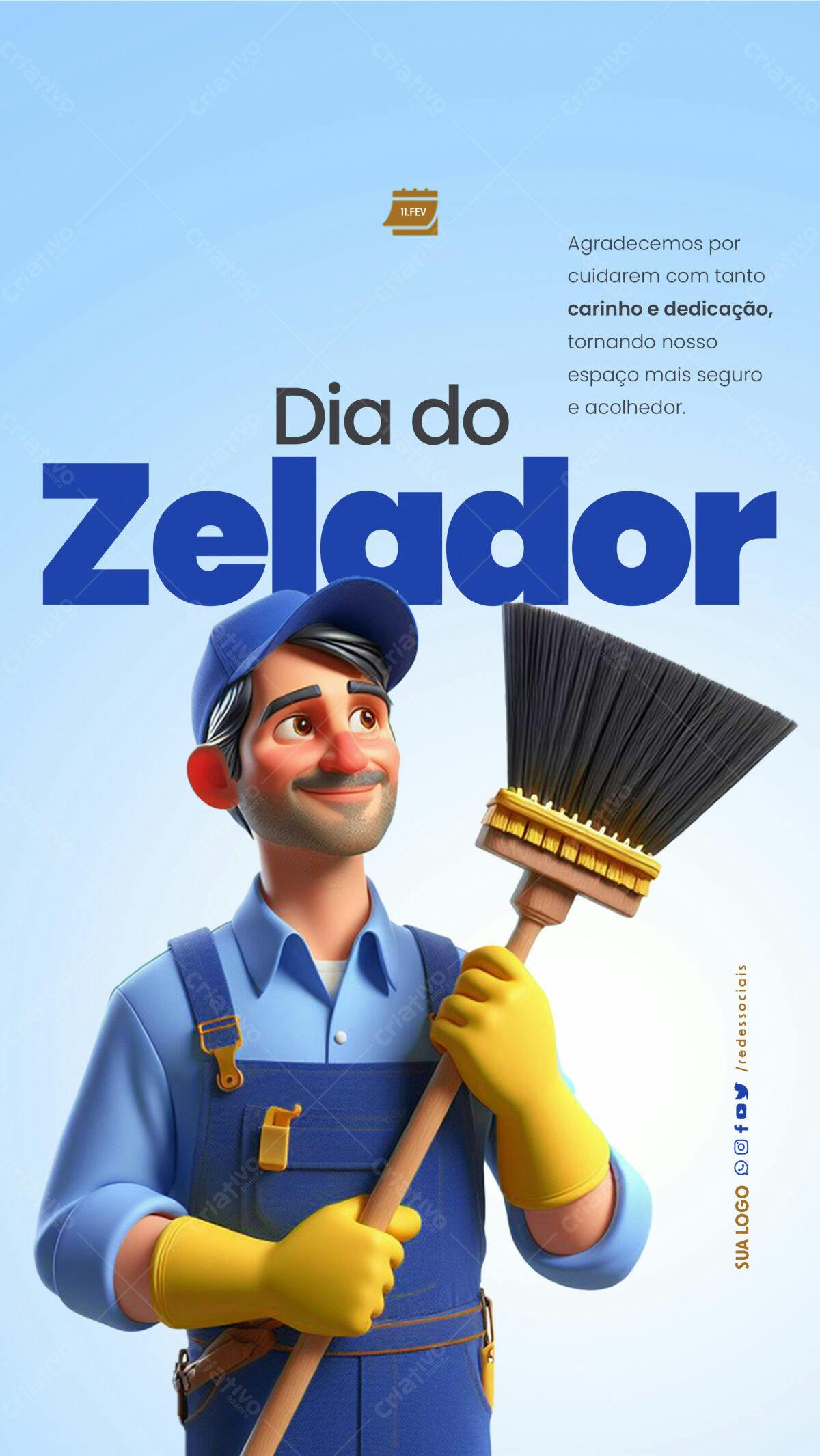 Poster Dia do Zelador PSD Editável