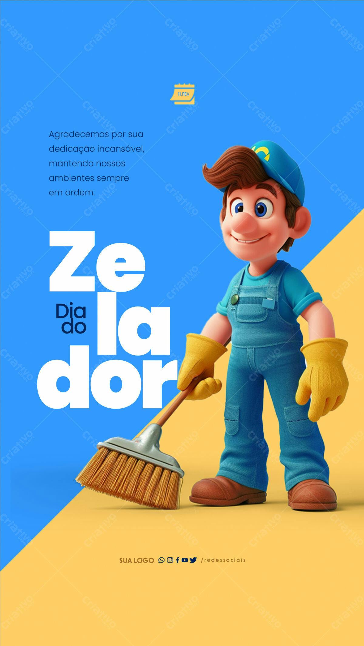 Flyer Dia do Zelador PSD Editável