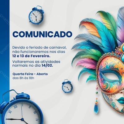 Horário De Funcionamento Comunicado Carnaval