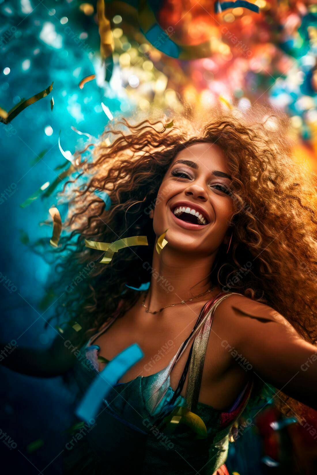 Mulher feliz em festa com confetes