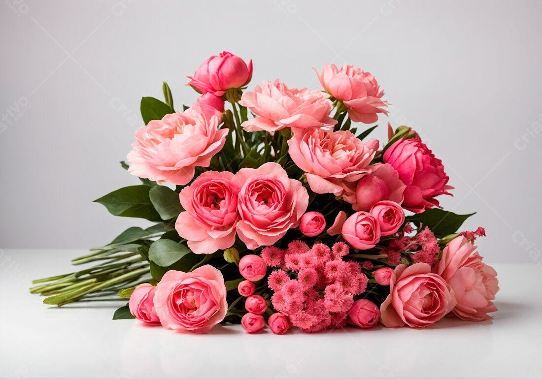 Buquê de rosas e flores cor-de-rosa