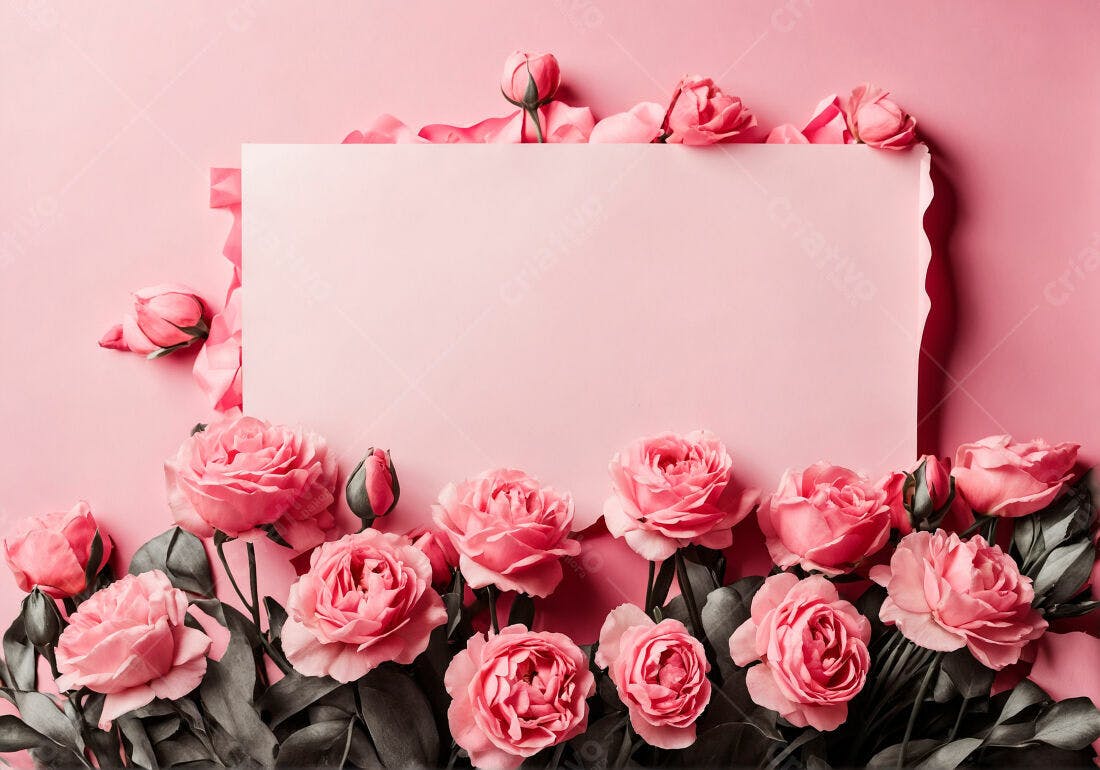 Rosas cor-de-rosa em fundo rosa claro