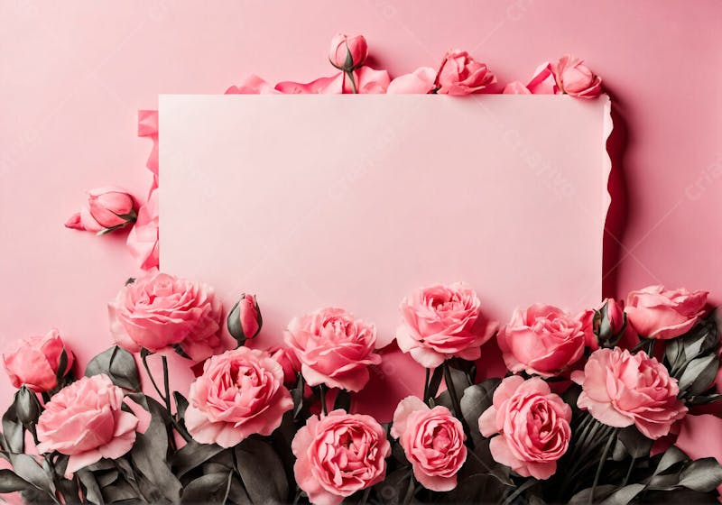 Imagem com quadro e fundo rosas para o dia da mulher