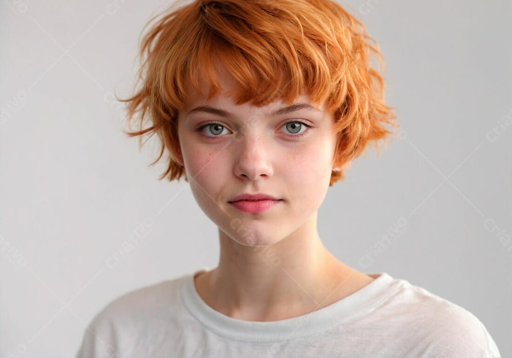 Jovem Menina De Cabelo Vermelho Isolada Em Fundo Branco