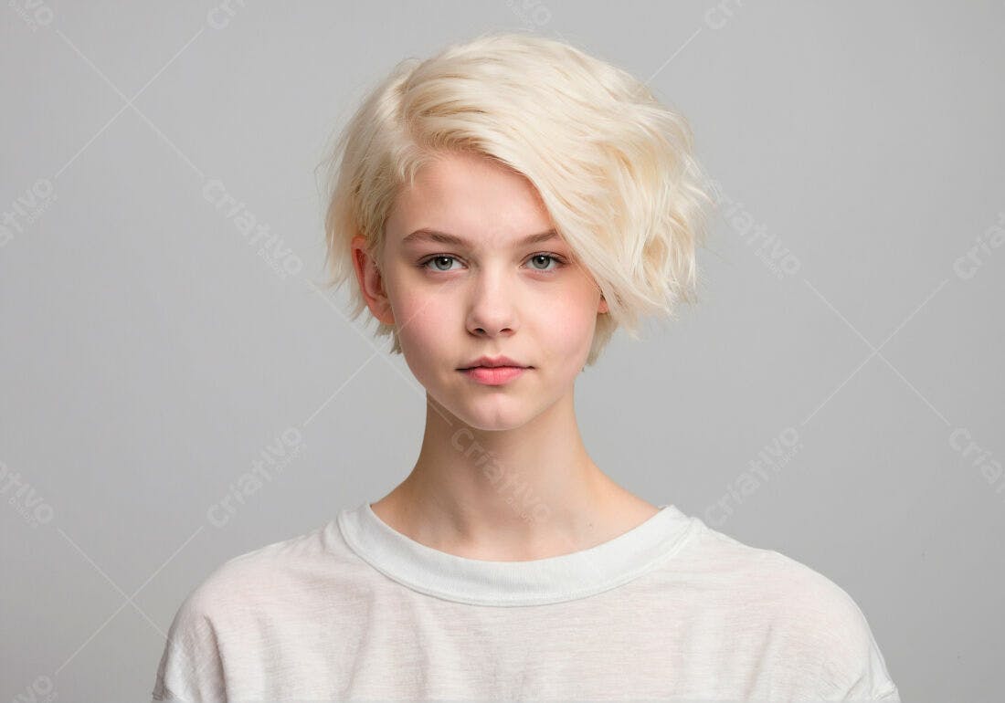 Retrato mulher cabelo curto loiro