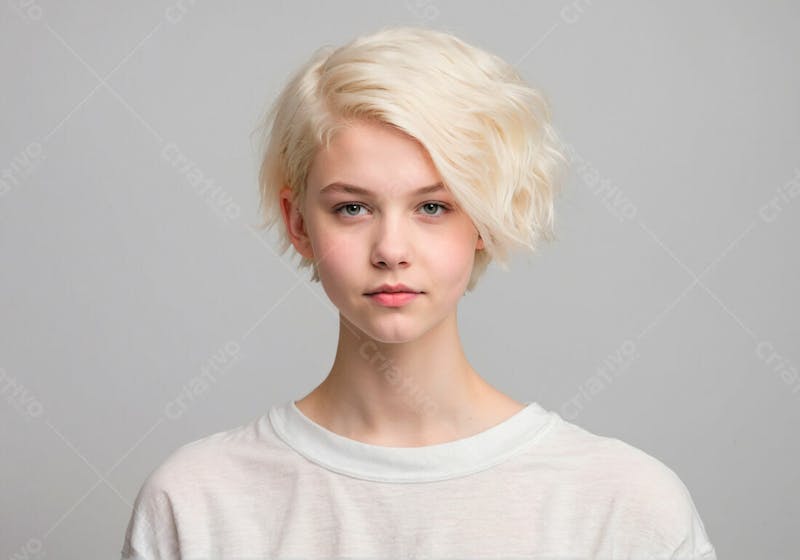 Jovem menina loira isolada em fundo branco