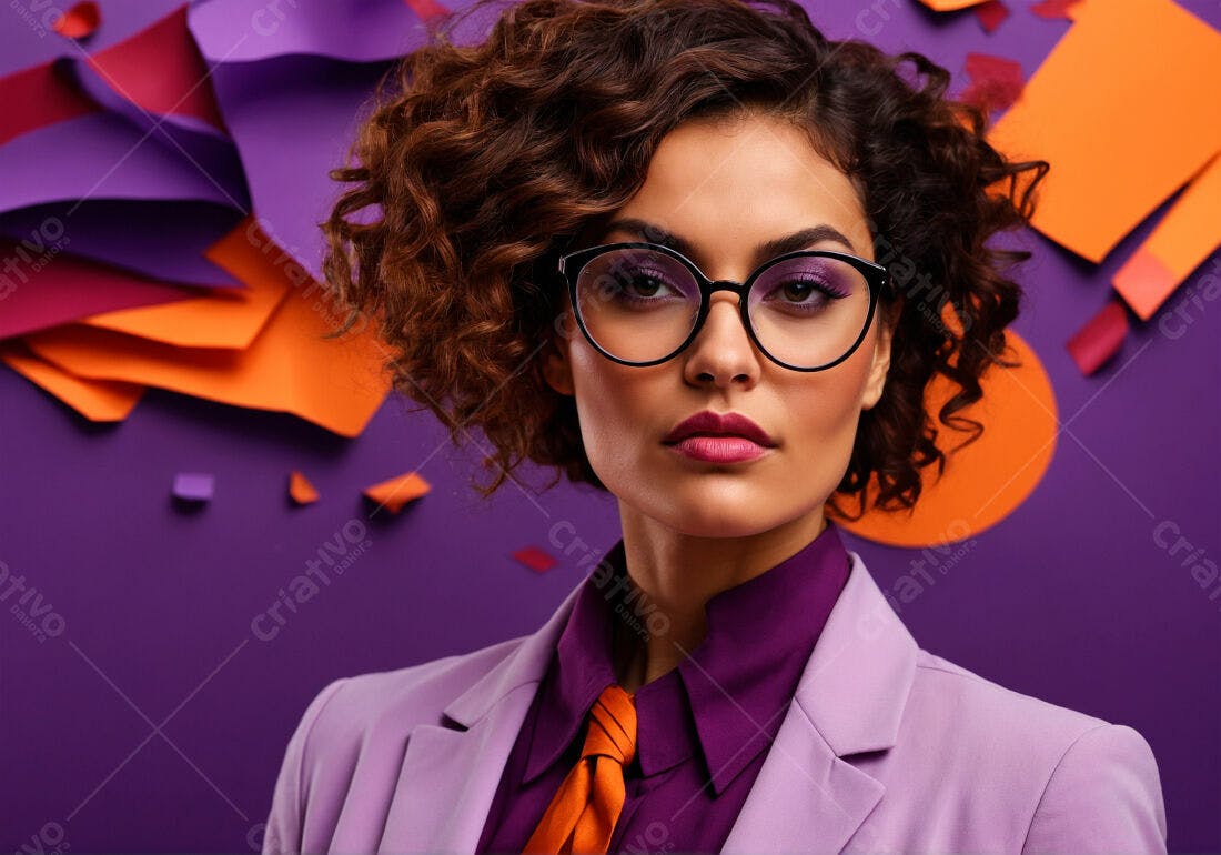 Mulher elegante óculos roxos e laranjas
