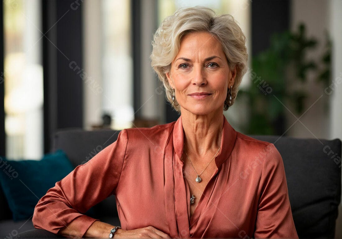 Mulher madura sorrindo em casa
