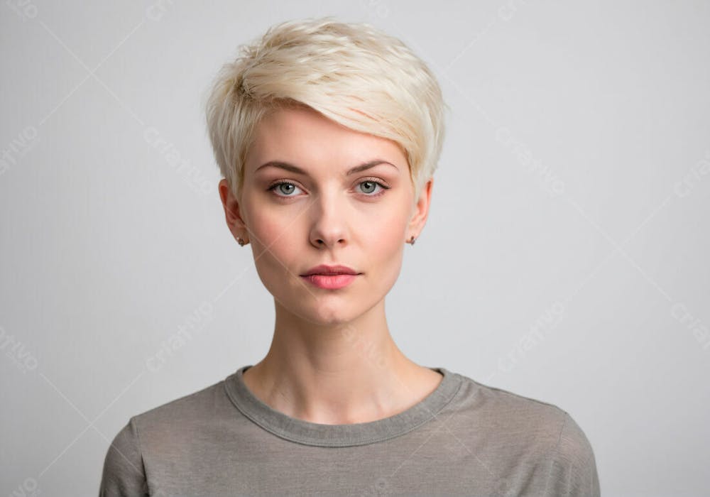 Mulher Loira Cabelo Curto Isolada Em Fundo Branco