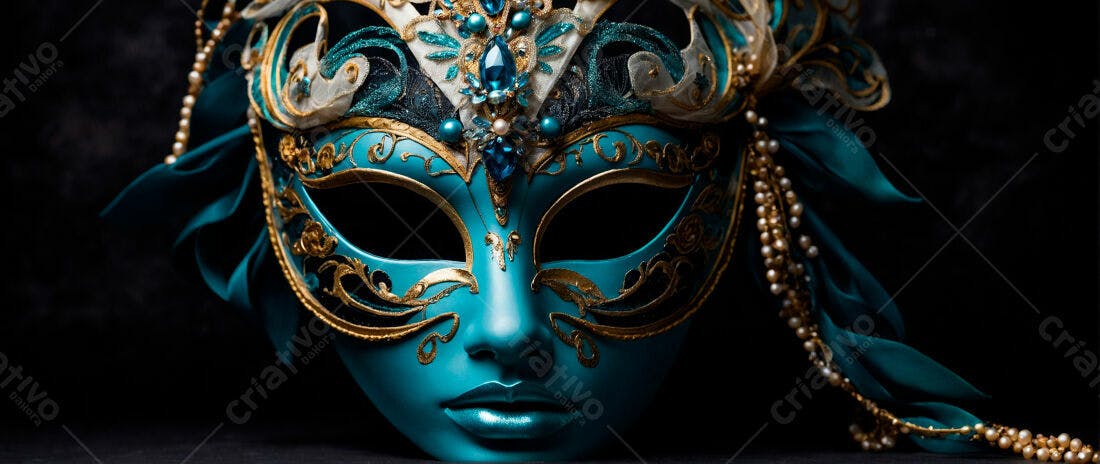 Máscara veneziana azul e dourada