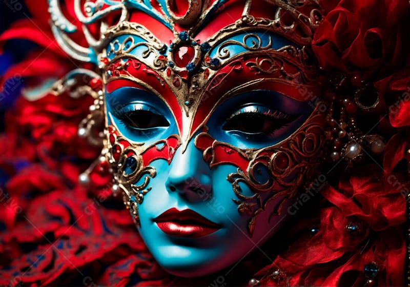 Máscara azul e vermelha de carnaval