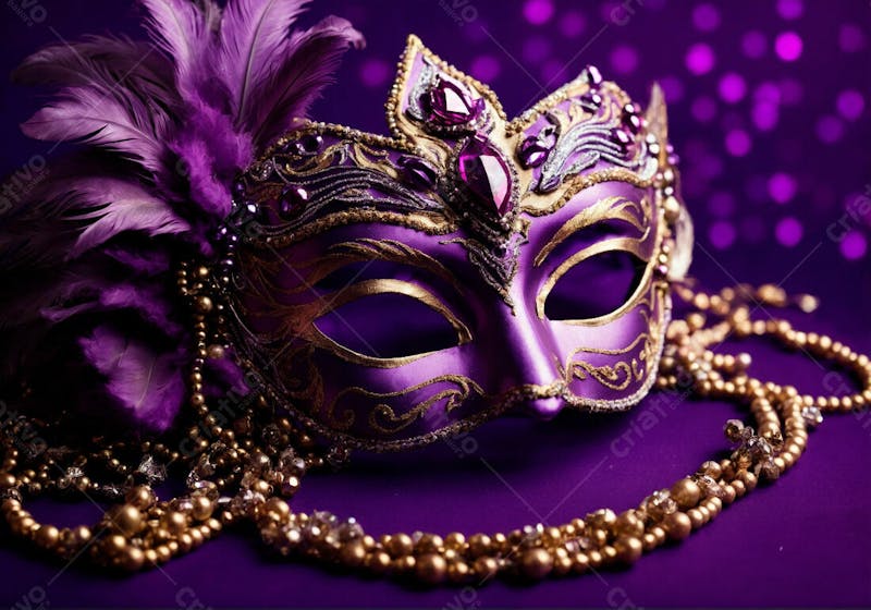 Máscara roxa de carnaval sobre fundo roxo