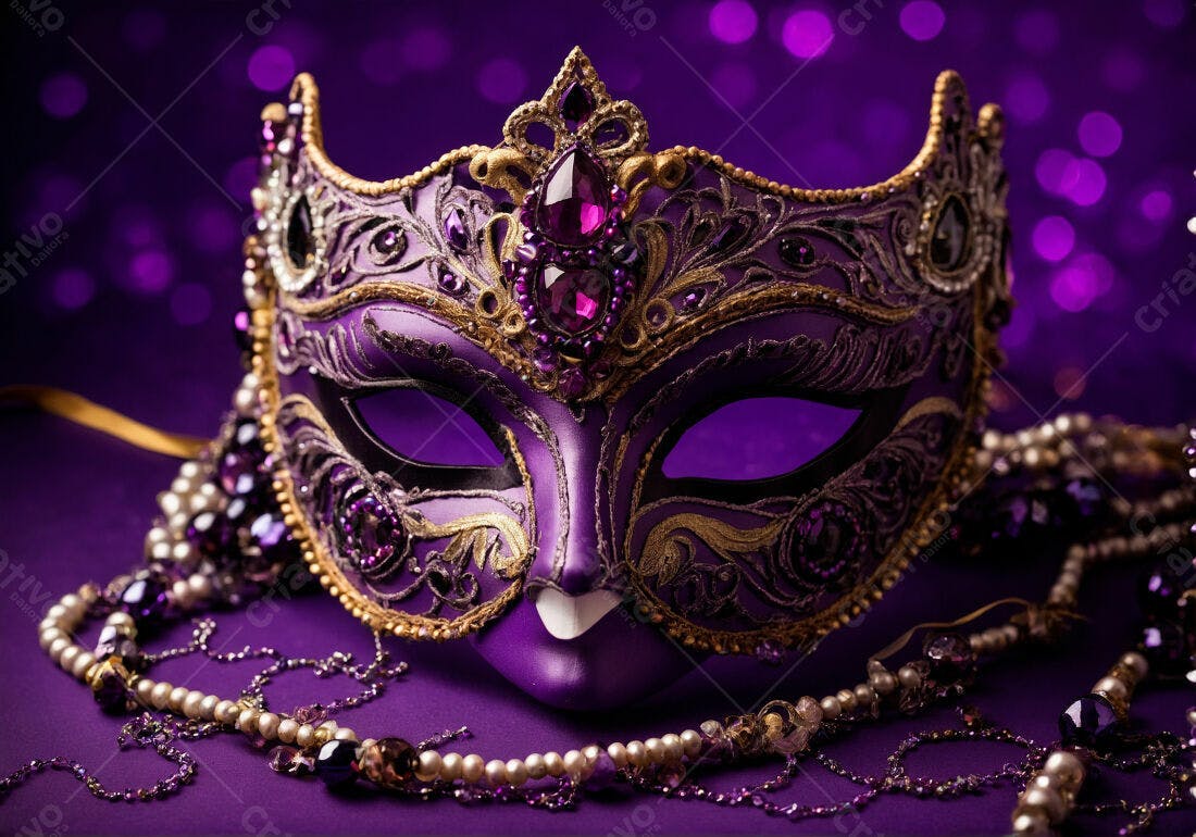 Máscara de Carnaval Roxa com Pedrarias