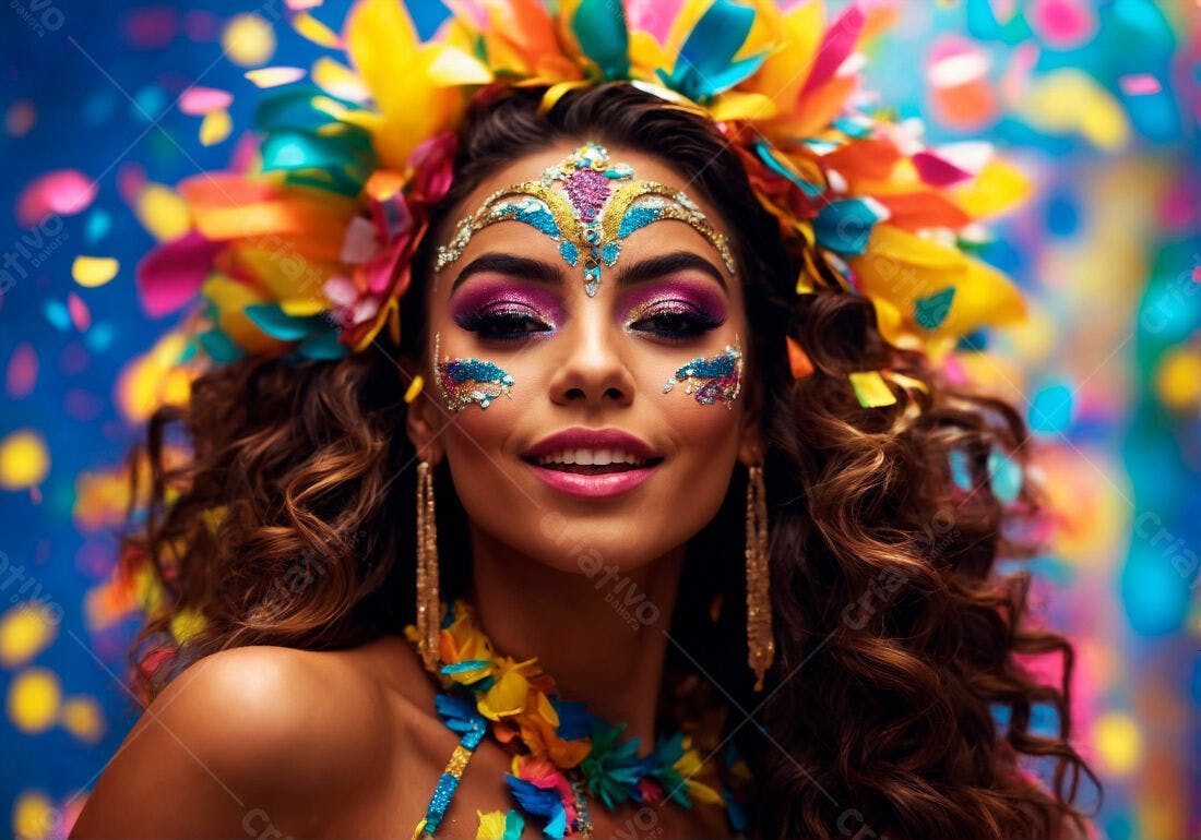 Mulher com maquiagem vibrante em Carnaval
