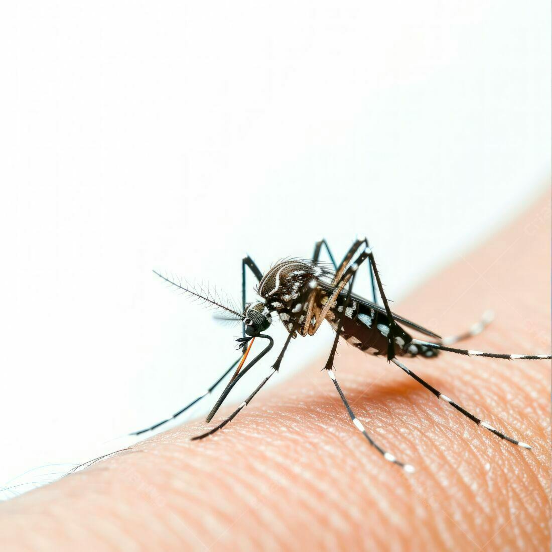 Mosquito Aedes Aegypti picando pele humana