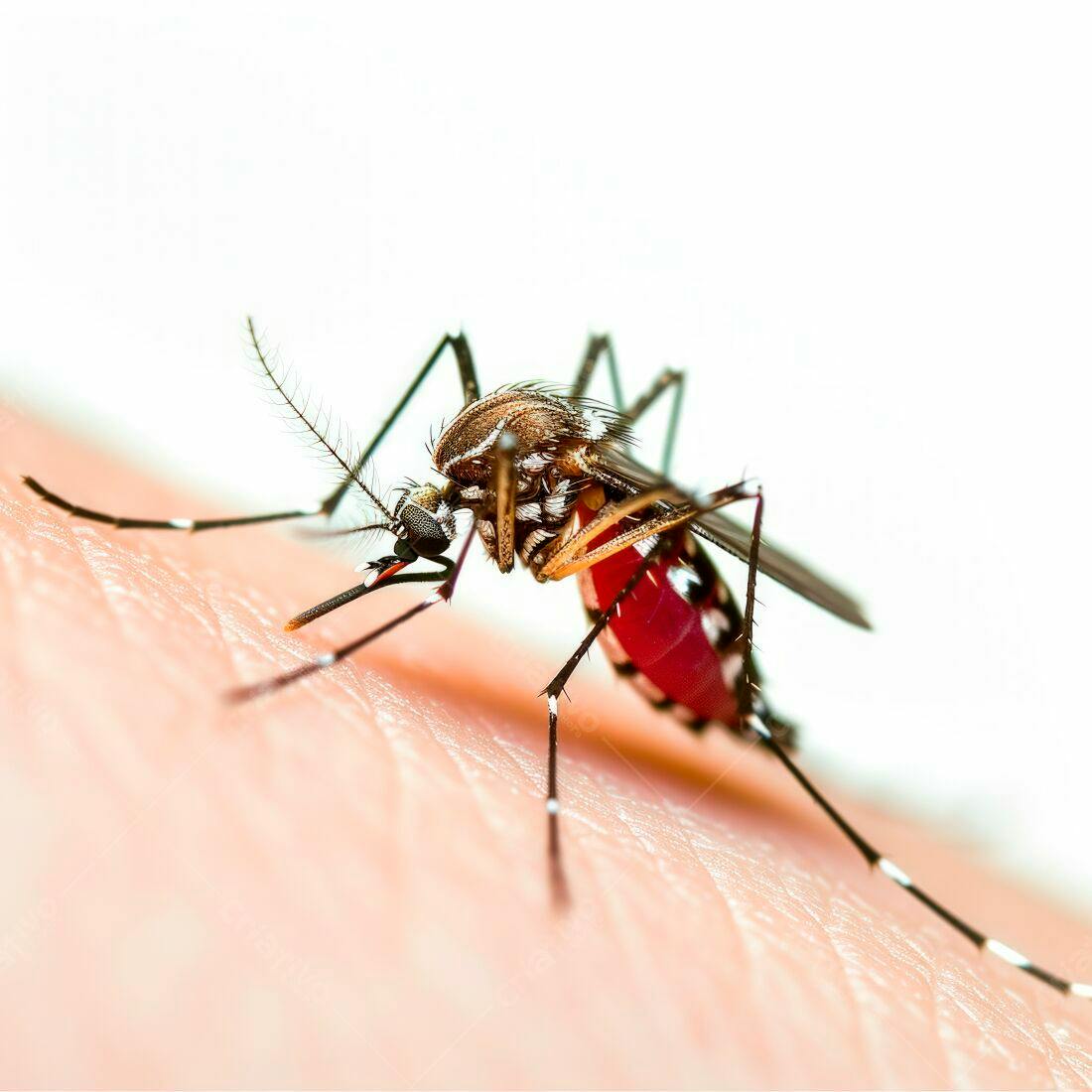 Mosquito sugando sangue em pele humana