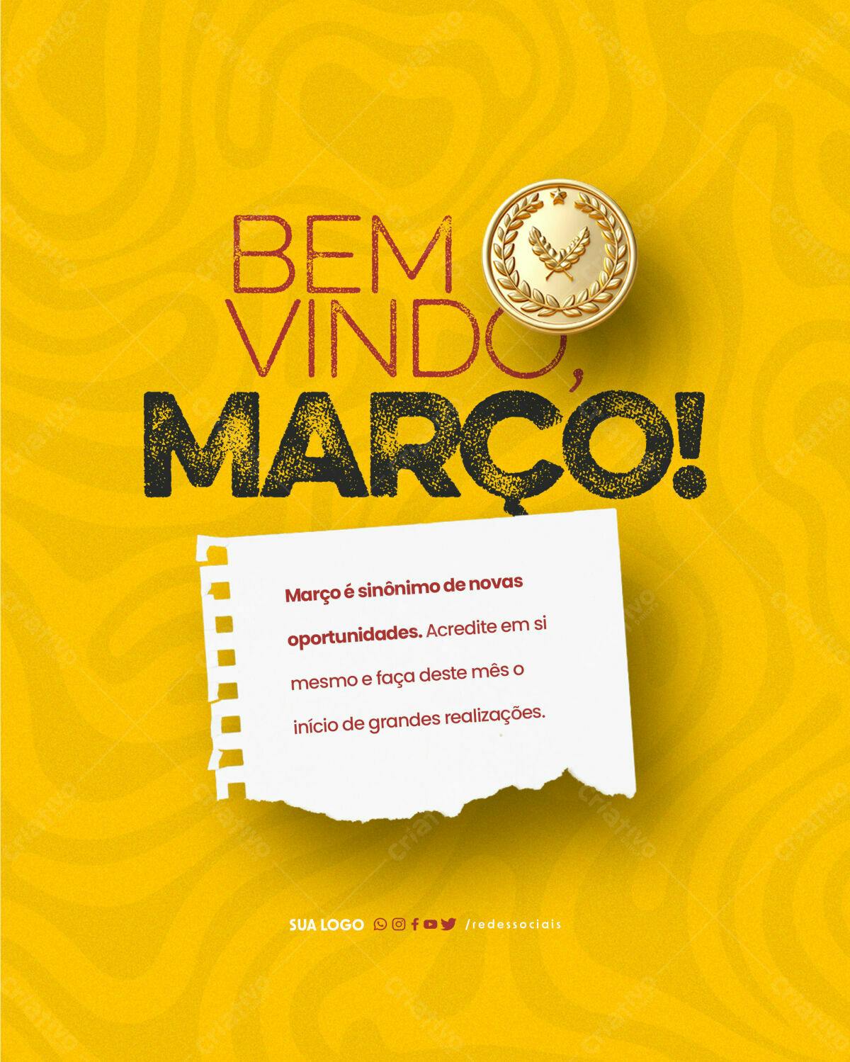 Postagem Boas Vindas Março PSD Editável