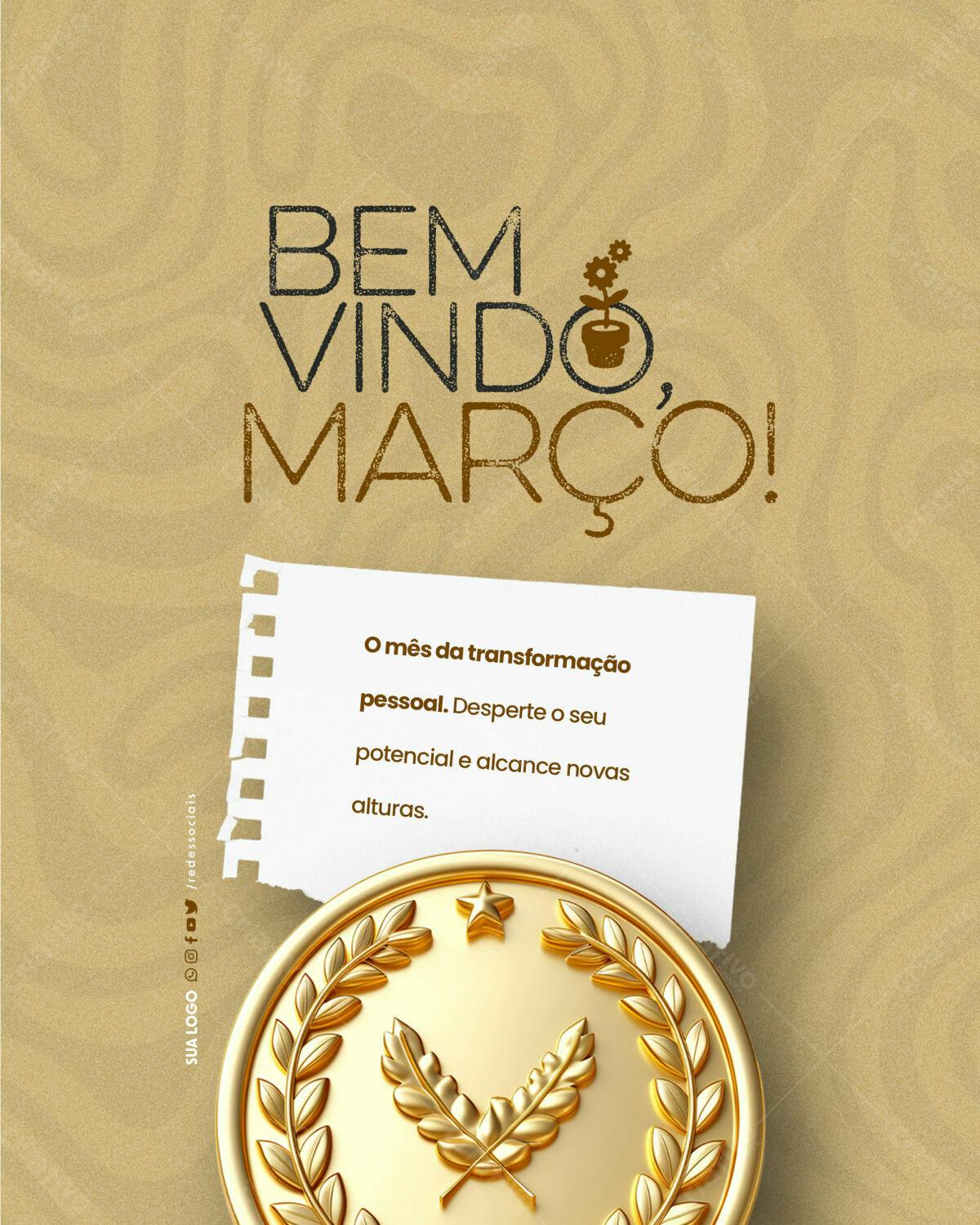 Postagem Boas Vindas Março PSD Editável