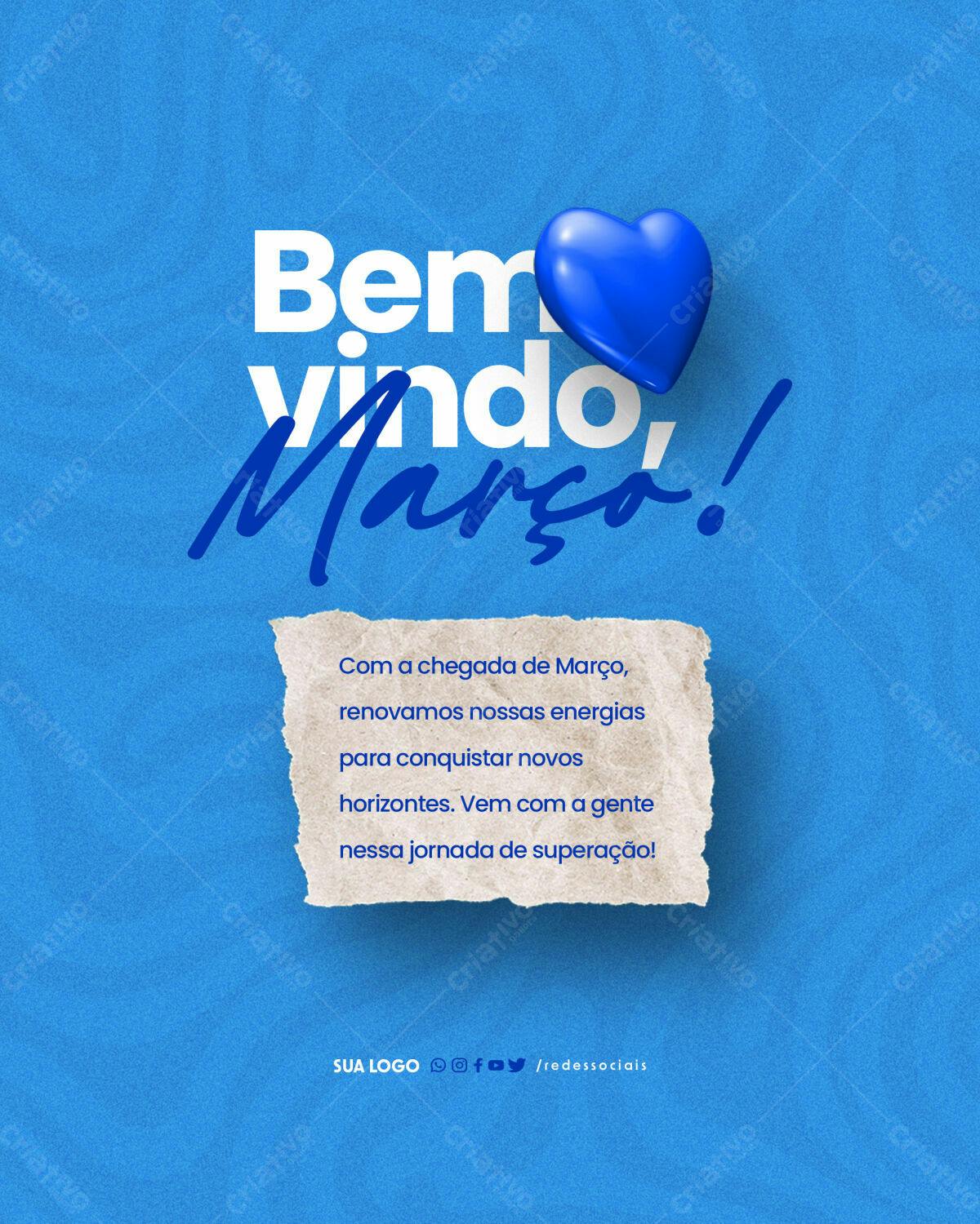Postagem Boas Vindas Março PSD Editável
