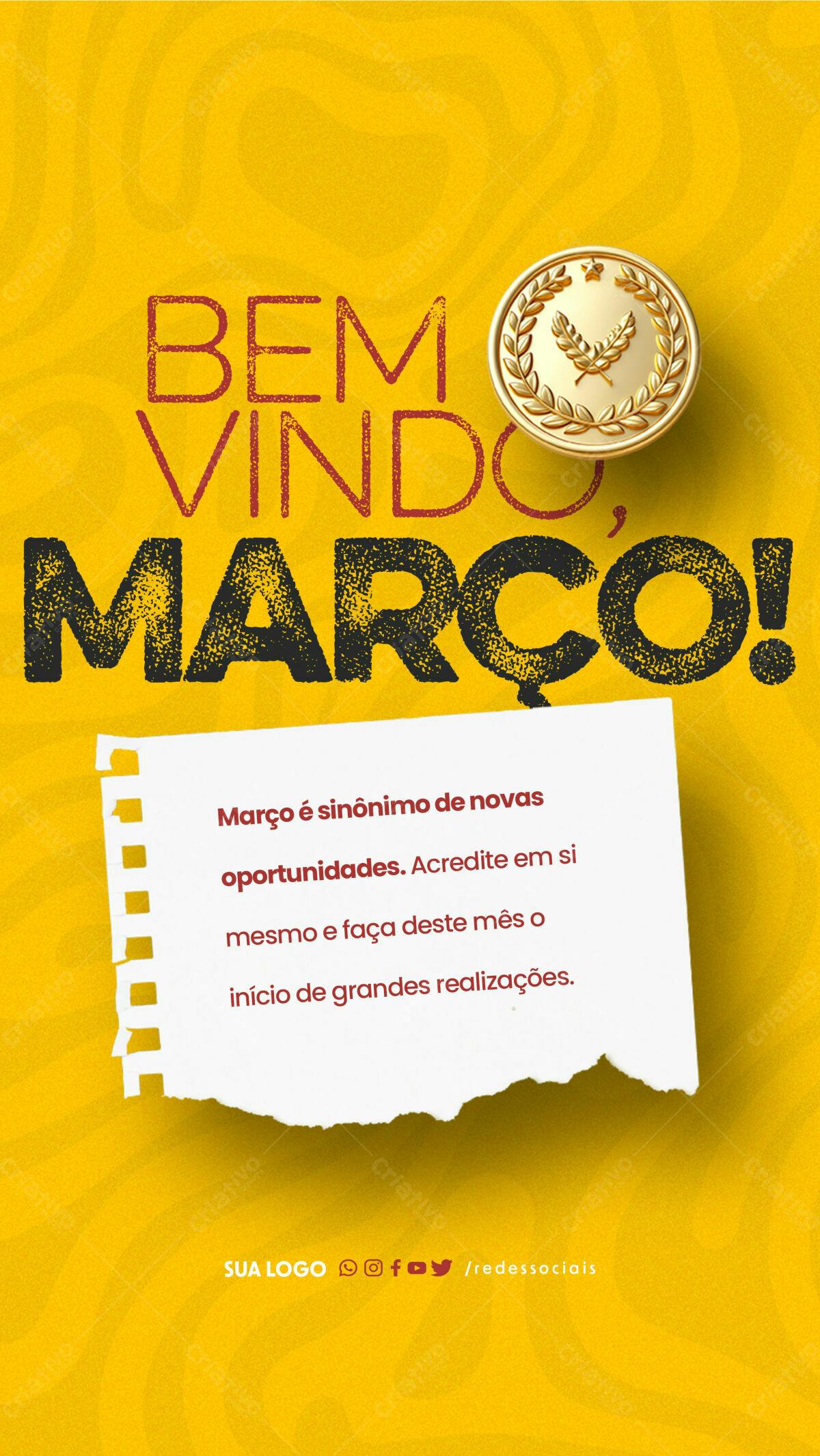 Postagem Boas Vindas Março PSD Editável