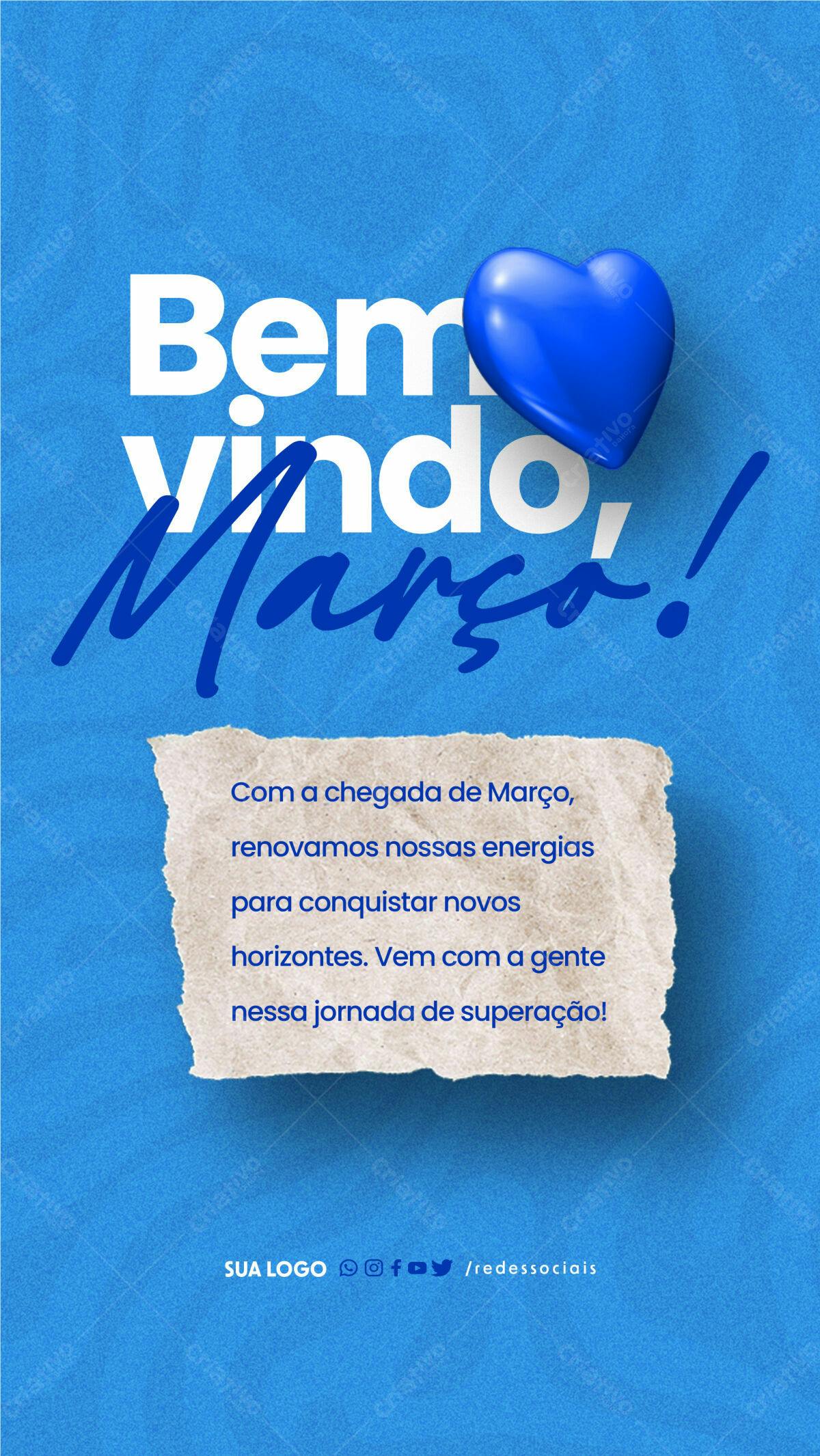 Postagem Boas Vindas Março PSD Editável